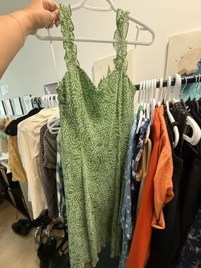 connected apparel Green Printed Maxi Dress with Ruffle Straps